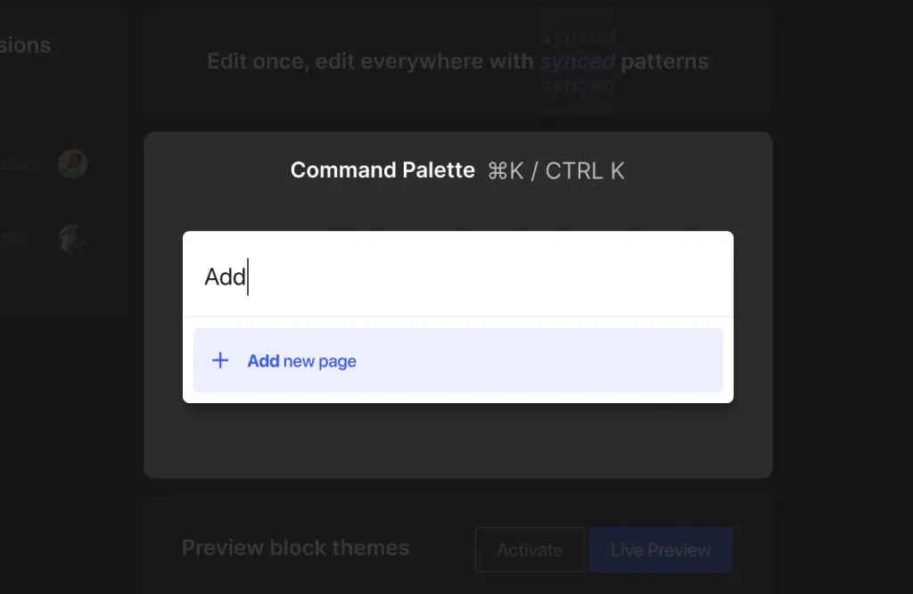 Paleta de comandos en WordPress 6.3